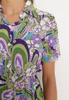 Fioletowa Sukienka z Bawełny o Koszulowym Fasonie w Kwiatowo Abstrakcyjny Wzór Edlana