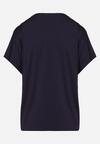 Granatowy Bawełniany T-shirt z Krótkim Rękawem oraz Nadrukiem i Cyrkoniami Ridsa