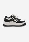 Biało-Czarne Sneakersy na Grubej Podeszwie z Abstrakcyjną Aplikacją Cadisa