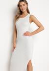 Biała Dopasowana Sukienka z Delikatnym Ażurowym Wzorem i Metaliczną Nicią w Romby Peridoma