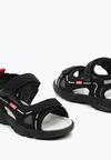 Czarno-Czerwone Sportowe Sandały Dziecięce ze Skórzaną Wkładką na Rzep Zeprine