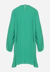 Zielona Plisowana Sukienka z Bufiastymi Rękawami Perlase