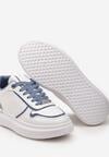 Białe Sneakersy na Platformie z Materiałowymi Wstawkami i Cyrkoniami Przy Sznurówkach Nylith