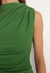 Zielona Dopasowana Sukienka Bodycon z Dekoracyjnym Marszczeniem Bez Rękawów Tykena