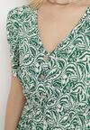 Zielona Sukienka Bawełniana z Gumką w Talii i Mozaikowym Wzorem Indaria