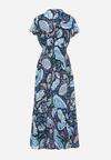 Granatowa Bawełniana Sukienka Boho z Gumką w Talii i Wzorem Paisley Sirrelia
