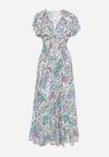Biało-Niebieska Bawełniana Sukienka Boho z Gumką w Talii i Wzorem Paisley Sirrelia