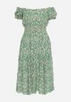 Zielona Sukienka Hiszpanka z Elastyczną Gumką w Talii z Bawełny Oaias