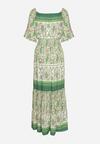 Jasnozielona Sukienka z Bawełny Wiązana przy Dekolcie z Gumką w Pasie Adhara