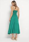 Zielona Bawełniana Sukienka Maxi na Ramiączkach o Rozkloszowanym Fasonie Vitarepa