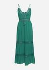 Zielona Bawełniana Sukienka Maxi na Ramiączkach o Rozkloszowanym Fasonie Vitarepa
