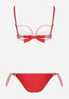 Czerwone Dwuczęściowe Bikini z Marszczeniami i Ozdobnym Przeszyciem Folles