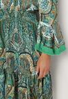 Zielona Sukienka Hiszpanka Ozdobiona Frędzlami o Rozkloszowanym Fasonie w Print Paisley Allnight