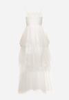 Biała Sukienka Maxi z Tiulowymi Falbanami i Ozdobnymi Cekinami Joliette