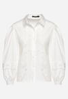 Biała Bawełniana Koszula z Bufiastymi Rękawami i Ażurowymi Lamówkami Adarphona
