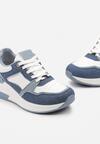 Biało-Niebieskie Sneakersy z Materiałowymi Wstawkami i Niskim Koturnem Zireael