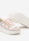 Różowo-Białe Sznurowane Sneakersy na Tłoczonej Platformie Orasa