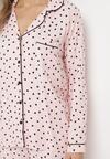 Różowy Wiskozowy Komplet Piżamowy w Ozdobny Print Koszula z Długim Rękawem i Spodnie Szerokie Lirosa