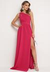 Różowa Rozkloszowana Sukienka Maxi na Jedno Ramię Beliotta