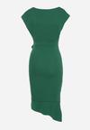 Zielona Sukienka o Kopertowym Kroju z Falbankami i Trójkątnym Dekoltem Tanilla