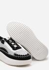 Czarno-Białe Sznurowane Sneakersy na Tłoczonej Platformie Orasa
