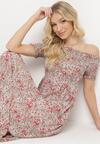 Różowa Sukienka Hiszpanka Długa z Bawełny w Kwiatowy Print Mrosa