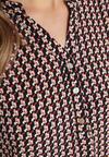 Czarno-Bordowa Wiskozowa Bluzka Koszula w Geometryczny Wzór z Guzikami przy Dekolcie Birdia