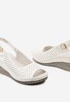 Białe Sandały na Koturnie ze Skórzaną Wkładką i Ażurowym Wzorem Sairema