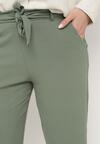 Zielone Spodnie Regular Wiązane w Pasie w stylu Paperbag Tamburia