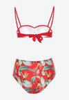 Czerwone Bikini Gładki Biustonosz i Wzorzyste Wysokie Figi Ortella