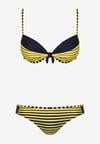 Żółte Bikini 2-Częściowe w Paski Biustonosz na Cienkich Ramiączkach i Majtki Figi Catara