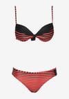 Czerwono-Czarne Bikini 2-Częściowe w Paski Biustonosz na Cienkich Ramiączkach i Majtki Figi Catara