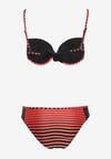 Czerwono-Czarne Bikini 2-Częściowe w Paski Biustonosz na Cienkich Ramiączkach i Majtki Figi Catara