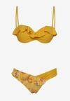 Żółte Bikini Wiązany Usztywniany Biustonosz z Regulowanymi Ramiączkami i Majtki Figi Ozdobiony Falbanką Floremarie