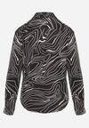 Czarna Koszula z Długim Rękawem Zapinana na Guziki w Abstrakcyjny Wzór Jastar