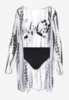 Czarno-Białe Bikini z Wiązanym Biustonoszem Figami i Narzutką w Komplecie Karemarie