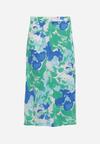 Niebiesko-Zielona Kopertowa Spódnica z Materiałowym Paskiem w Abstrakcyjny Wzór Bastar
