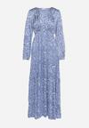 Niebieska Plisowana Sukienka z Gumką w Pasie Zapinana na Guziki Wilalita