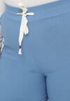 Niebieskie Spodnie z Gumką w Pasie Ściągane Sznurkiem Ozdobione Metalowymi Wstawkami i Cyrkoniami Cagea