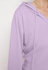 Fioletowy 2-częściowy Komplet Dresowy Krótka Bluza z Kapturem Spodnie z Gumką w Pasie Faelle