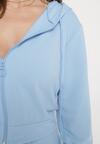 Jasnoniebieski 2-częściowy Komplet Dresowy Krótka Bluza z Kapturem Spodnie z Gumką w Pasie Faelle