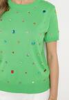 Zielony Wiskozowy T-shirt Ozdobiony Cyrkoniami Nililena