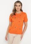 Pomarańczowy Wiskozowy T-shirt Ozdobiony Cyrkoniami Nililena