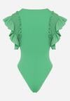 Zielone Bawełniane Body z Rękawami z Falbanek Zapinane na Napy Gilines