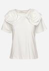 Biały Bawełniany T-shirt z Materiałową Aplikacją 3D Jolilena
