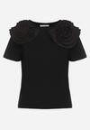 Czarny Bawełniany T-shirt z Materiałową Aplikacją 3D Jolilena