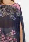 Granatowa Narzutka na Lato z Ozdobnym Kwiatowym Printem Prunelle