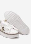 Biało-Złote Sznurowane Sneakersy na Płaskiej Podeszwie z Aplikacją Cenulla