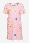Różowa Koszula Nocna w Kolorowy Print z Kieszeniami Alantine