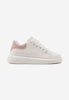 Biało-Różowe Sneakersy z Ozdobnym Zapiętkiem i Platformą Britma